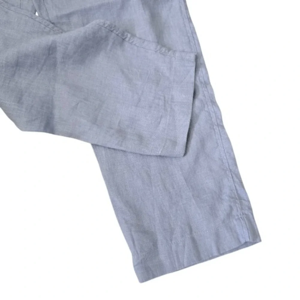 Zara Chino Pants Women's Medium Blue‎ Linen Blend Drawstring Straight Pockets